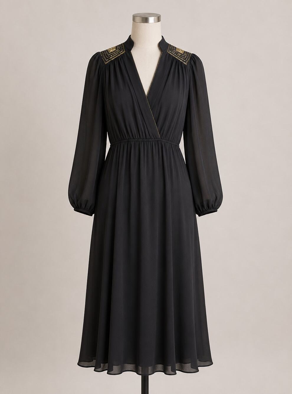 Vintage | Sheer Black Dress Sequin & Beaded Shoulder Patches
